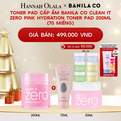  A799_DEAL 3: TONER PAD CẤP ẨM BANILA CO CLEAN IT ZERO PINK HYDRATION TONER PAD 200ML (70 MIẾNG) 