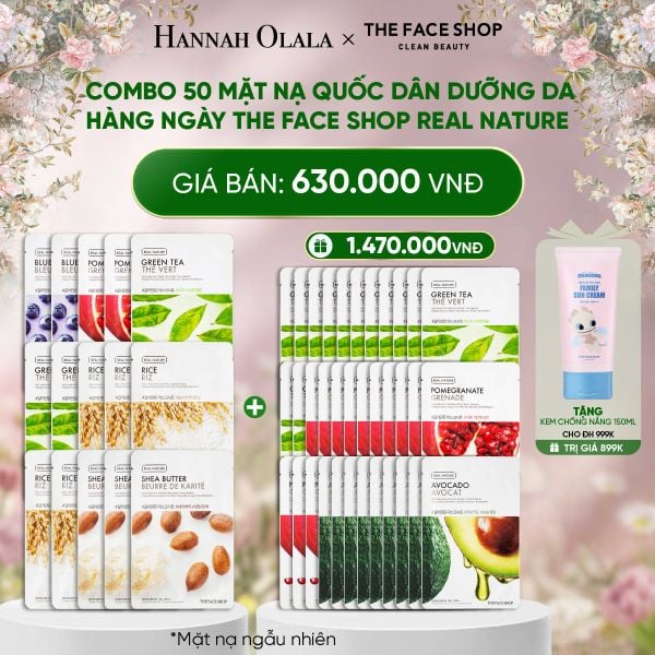  E256_DEAL 2: COMBO 50 MẶT NẠ QUỐC DÂN DƯỠNG DA HÀNG NGÀY THE FACE SHOP REAL NATURE 