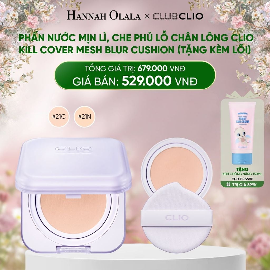  DEAL 1: PHẤN NƯỚC MỊN LÌ, CHE PHỦ LỖ CHÂN LÔNG CLIO KILL COVER MESH BLUR CUSHION (TẶNG KÈM LÕI) 