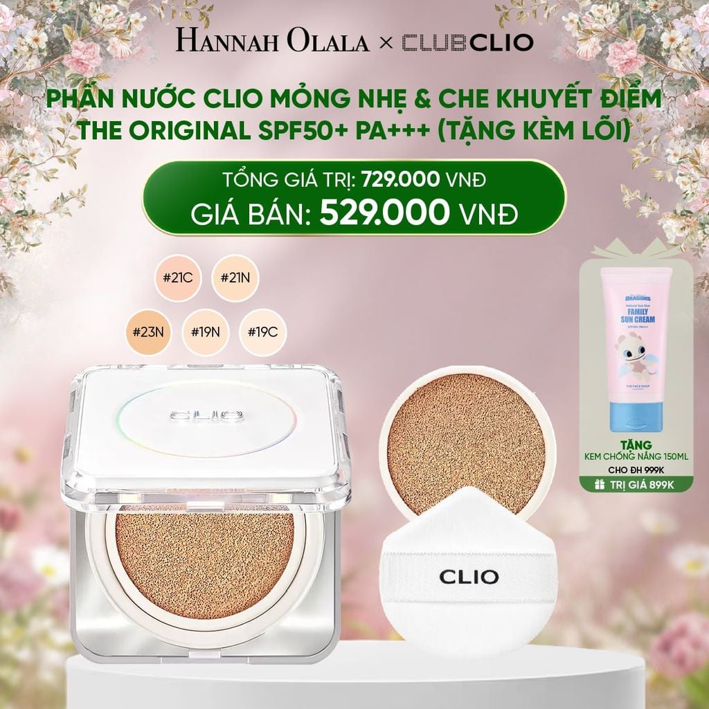  DEAL 2: PHẤN NƯỚC CLIO MỎNG NHẸ & CHE KHUYẾT ĐIỂM THE ORIGINAL SPF50+ PA+++ (TẶNG KÈM LÕI) 