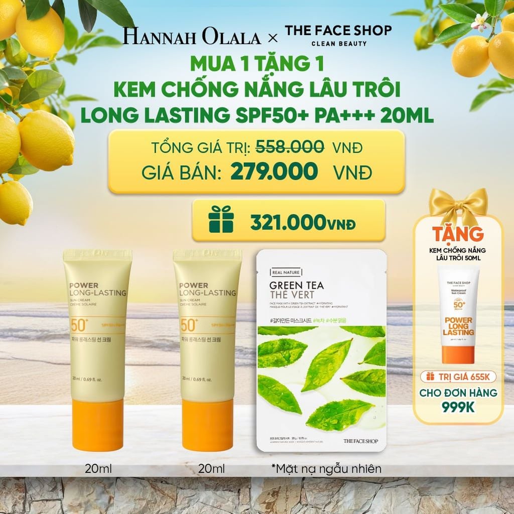  MUA 1 TẶNG 1 KEM CHỐNG NẮNG LÂU TRÔI LONG LASTING SPF50+ PA+++ 20ML 
