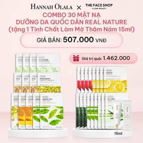  E657_DEAL 1: COMBO 30 MẶT NẠ DƯỠNG DA QUỐC DÂN REAL NATURE 