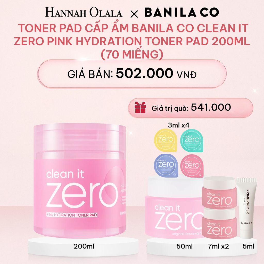  E587_DEAL 2: TONER PAD CẤP ẨM BANILA CO CLEAN IT ZERO PINK HYDRATION TONER PAD 200ML (70 MIẾNG) 