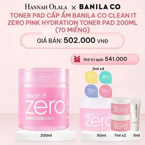  E587_DEAL 2: TONER PAD CẤP ẨM BANILA CO CLEAN IT ZERO PINK HYDRATION TONER PAD 200ML (70 MIẾNG) 