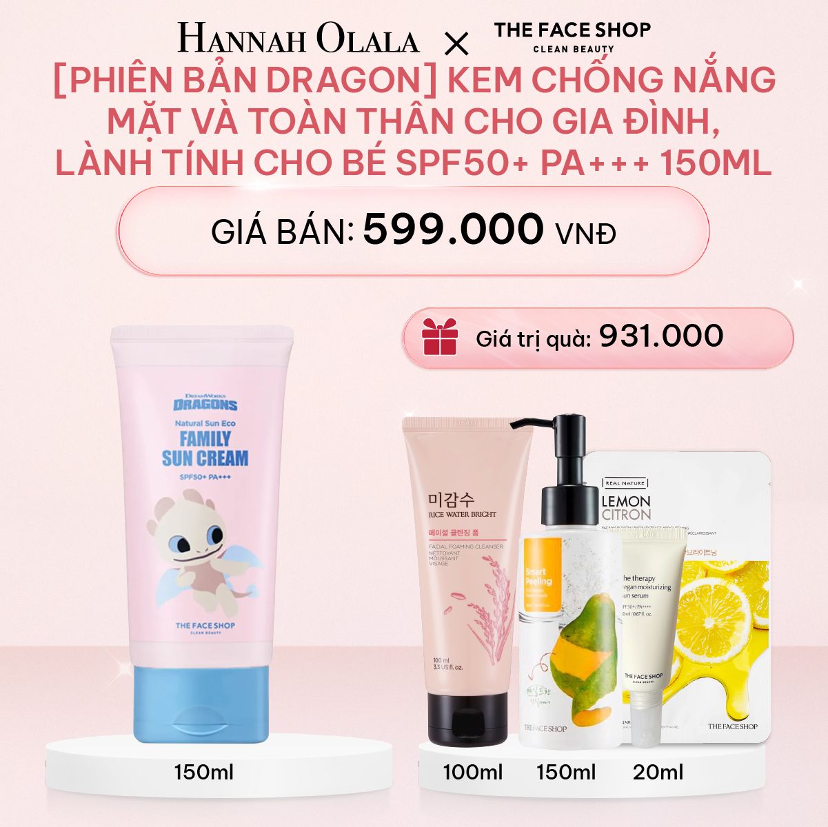  E664_DEAL 7: [Phiên bản Dragon] Kem Chống Nắng Mặt và Toàn Thân Cho Gia Đình, Lành Tính Cho Bé Spf50+ Pa+++ 150ml 