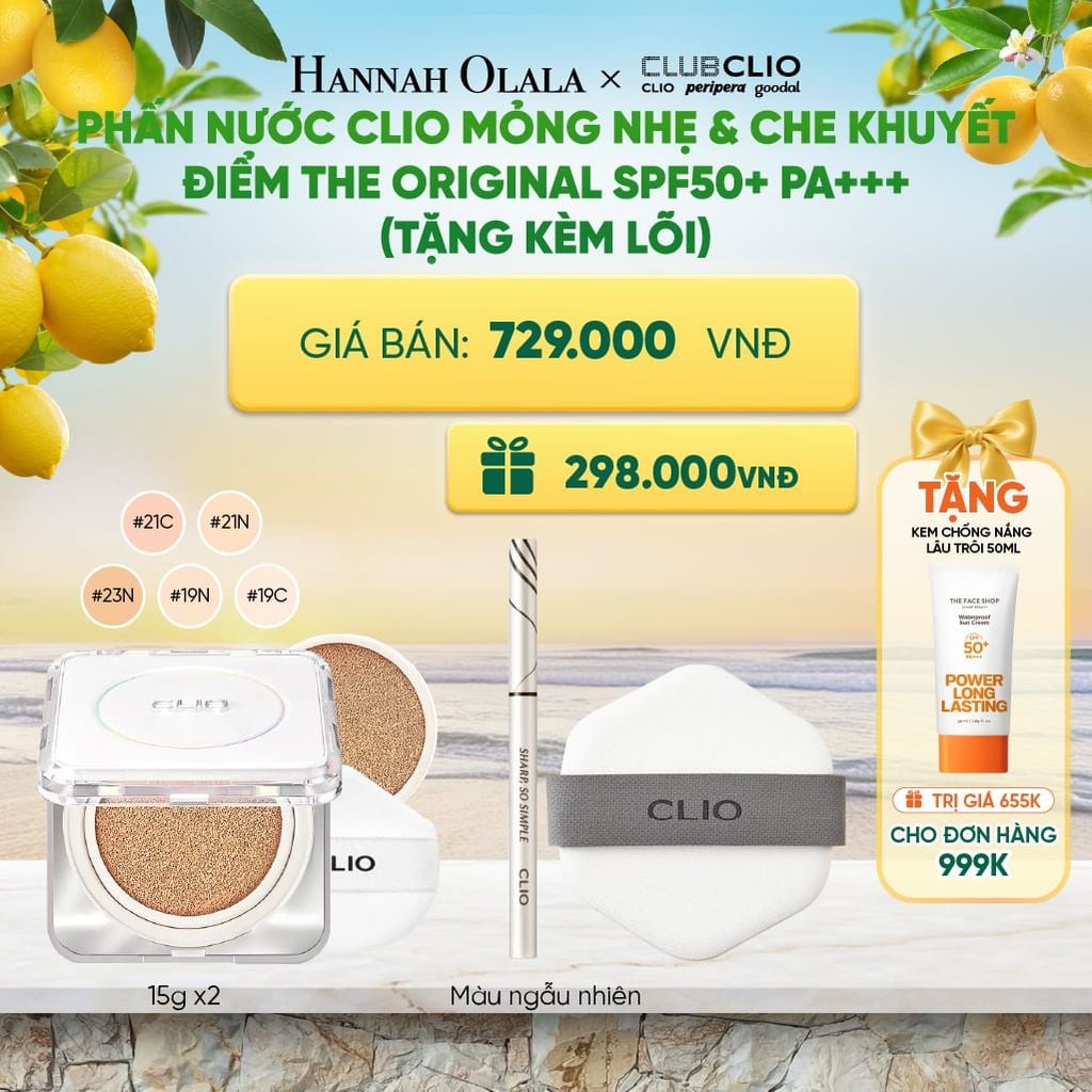  PHẤN NƯỚC CLIO MỎNG NHẸ & CHE KHUYẾT ĐIỂM THE ORIGINAL SPF50+ PA+++ (TẶNG KÈM LÕI) 