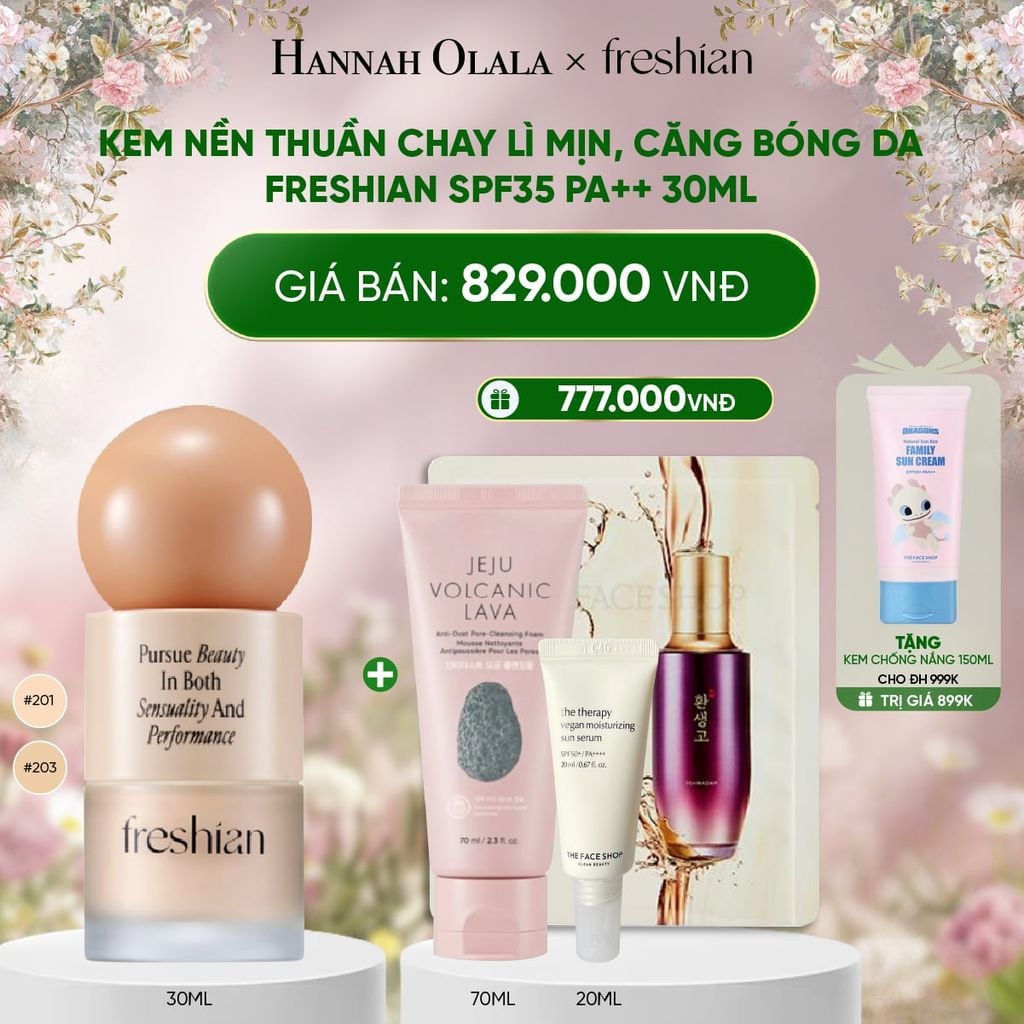  DEAL 2: KEM NỀN THUẦN CHAY LÌ MỊN, CĂNG BÓNG DA FRESHIAN SPF35 PA++ 30ML 