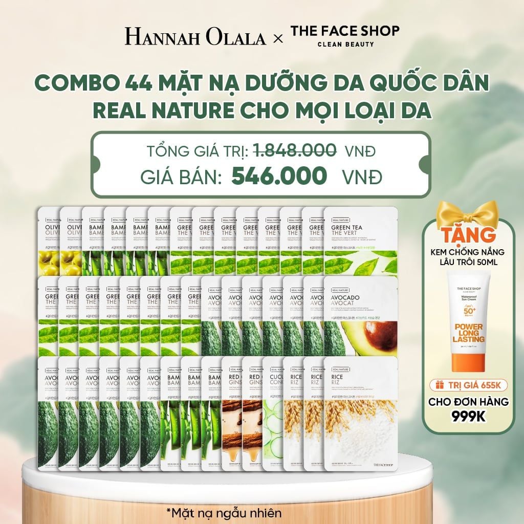  COMBO 44 MẶT NẠ DƯỠNG DA QUỐC DÂN REAL NATURE CHO MỌI LOẠI DA - A1 