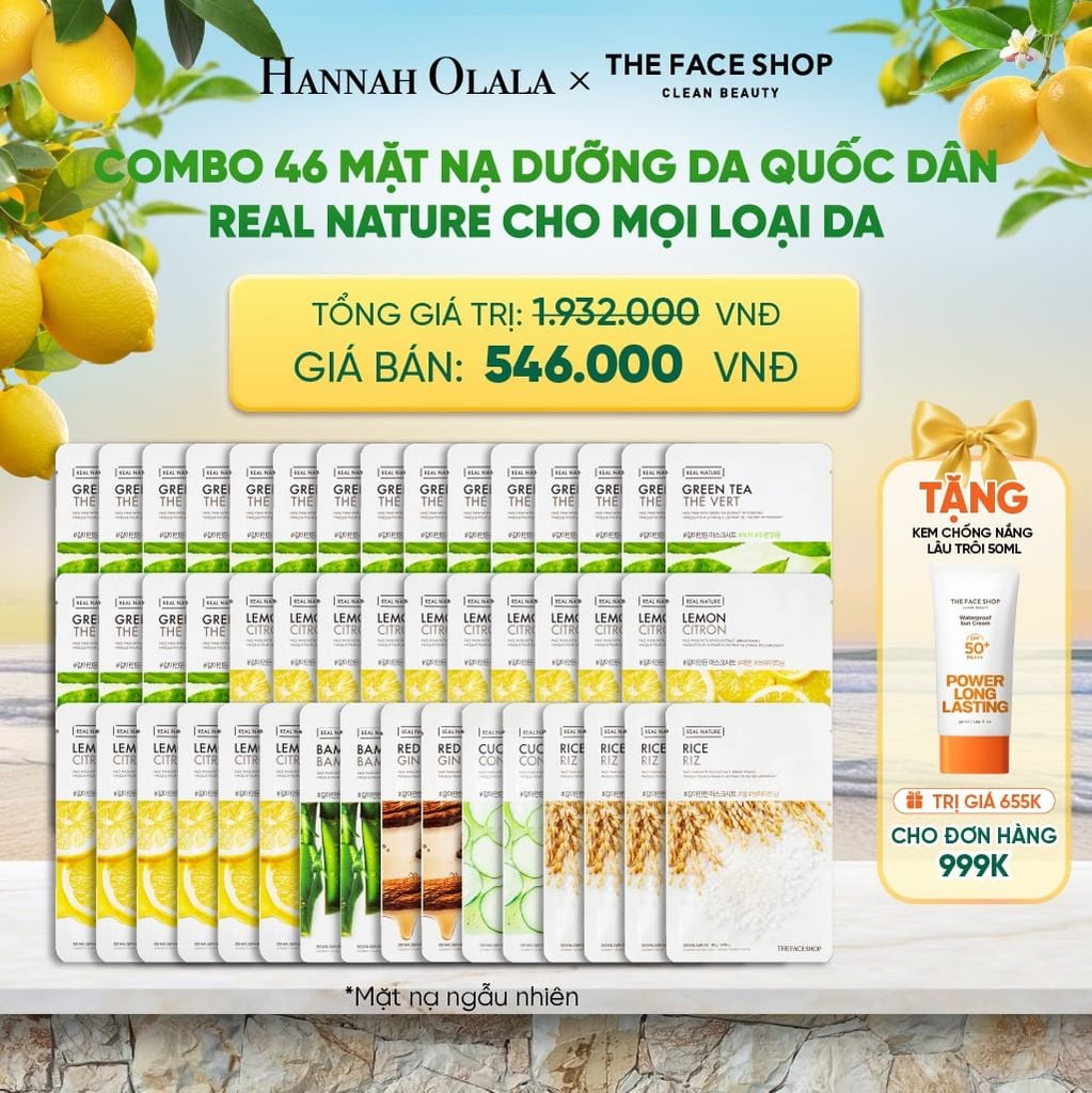  COMBO 46 MẶT NẠ DƯỠNG DA QUỐC DÂN REAL NATURE CHO MỌI LOẠI DA 