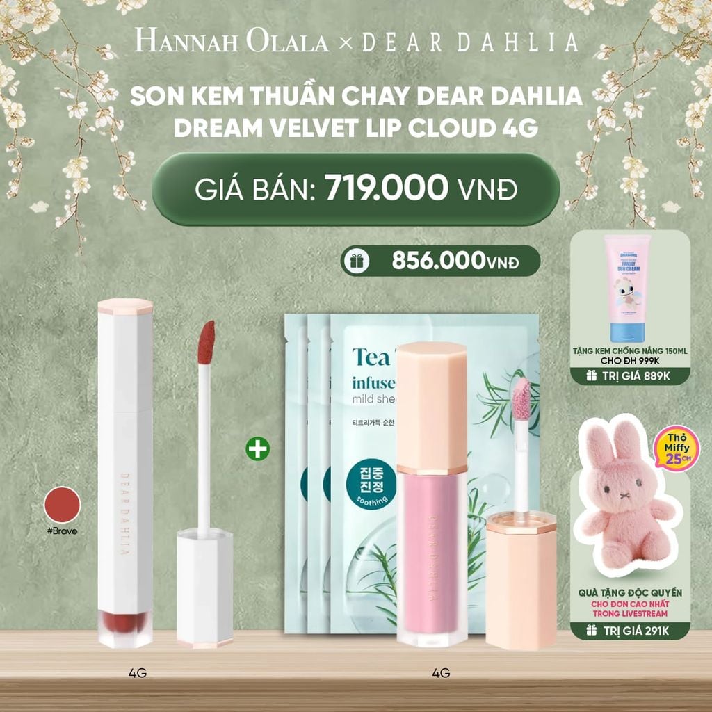  DEAL 2: SON KEM THUẦN CHAY DEAR DAHLIA DREAM VELVET LIP CLOUD 4G 