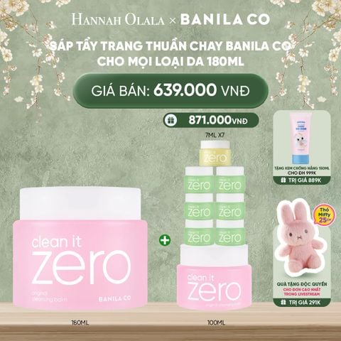  DEAL 1: SÁP TẨY TRANG THUẦN CHAY BANILA CO CHO MỌI LOẠI DA 180ML 