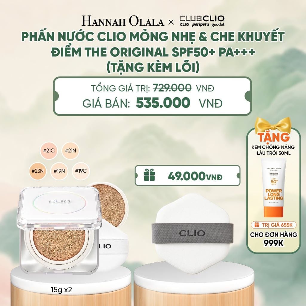  PHẤN NƯỚC CLIO MỎNG NHẸ & CHE KHUYẾT ĐIỂM THE ORIGINAL SPF50+ PA+++ (TẶNG KÈM LÕI) - A538 