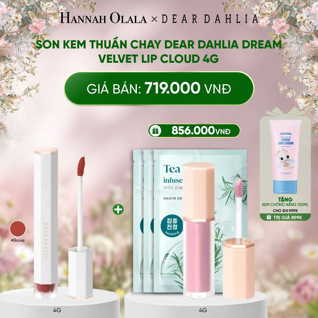  DEAL 2: SON KEM THUẦN CHAY DEAR DAHLIA DREAM VELVET LIP CLOUD 4G 