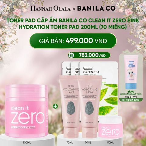  DEAL 3: TONER PAD CẤP ẨM BANILA CO CLEAN IT ZERO PINK HYDRATION TONER PAD 200ML (70 MIẾNG) 