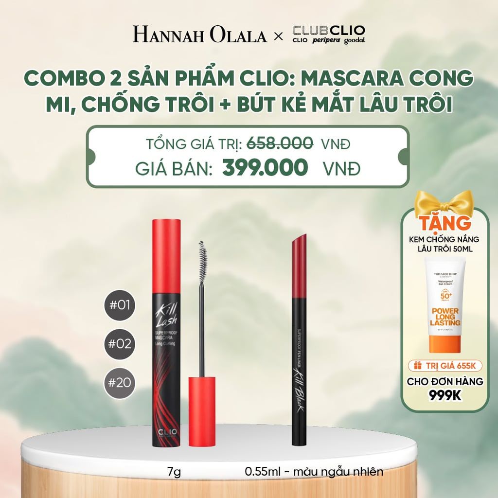  MASCARA CLIO CONG MI, CHỐNG TRÔI + KẺ MẮT NƯỚC CLIO SUPERPROOF - A548 