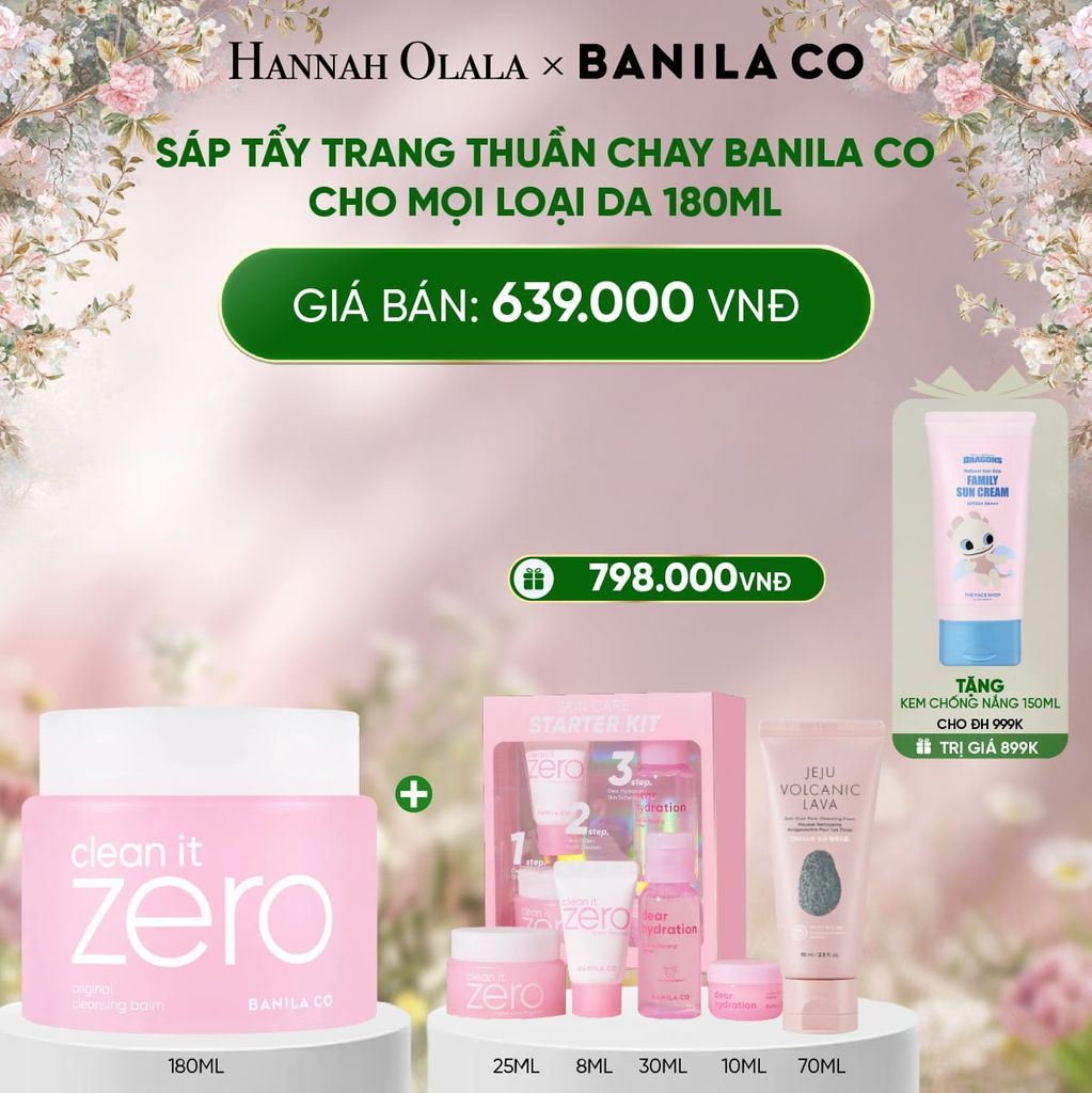  DEAL 1: SÁP TẨY TRANG THUẦN CHAY BANILA CO CHO MỌI LOẠI DA 180ML 