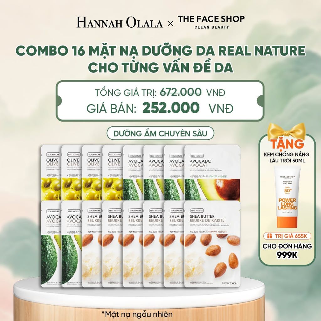  COMBO 16 MẶT NẠ DƯỠNG DA REAL NATURE CHO TỪNG VẤN ĐỀ DA - A2 