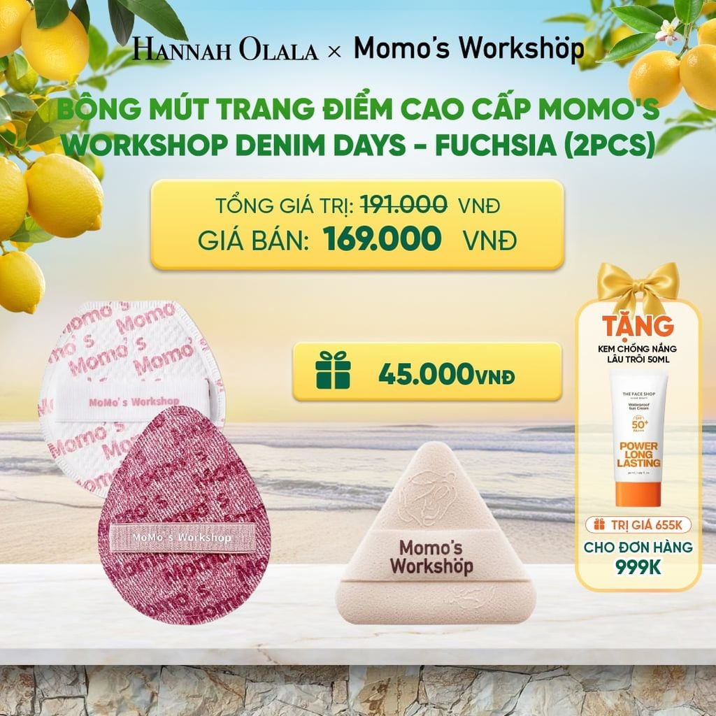  BÔNG MÚT TRANG ĐIỂM CAO CẤP MOMO'S WORKSHOP DENIM DAYS - FUCHSIA (2PCS) 