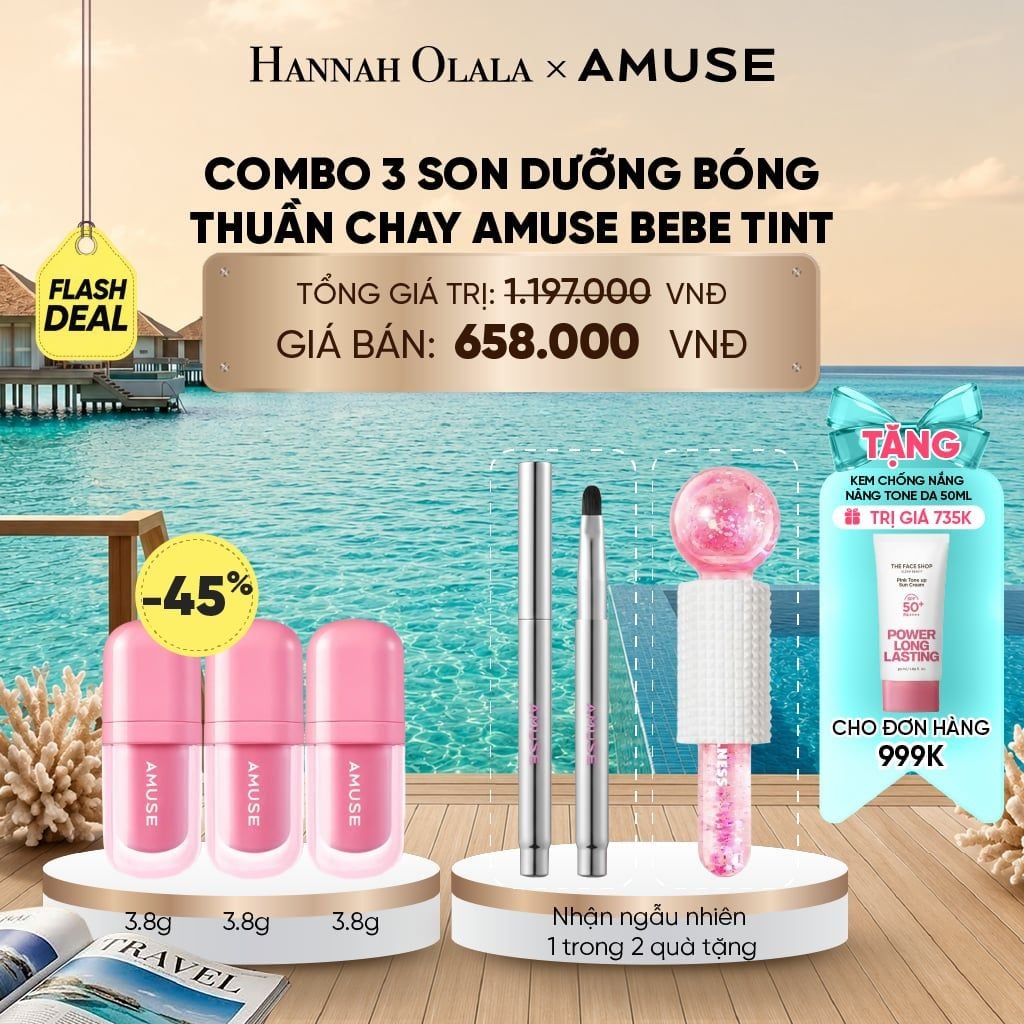  COMBO 3 SON DƯỠNG BÓNG THUẦN CHAY AMUSE BEBE TINT 3.8G_ D758 