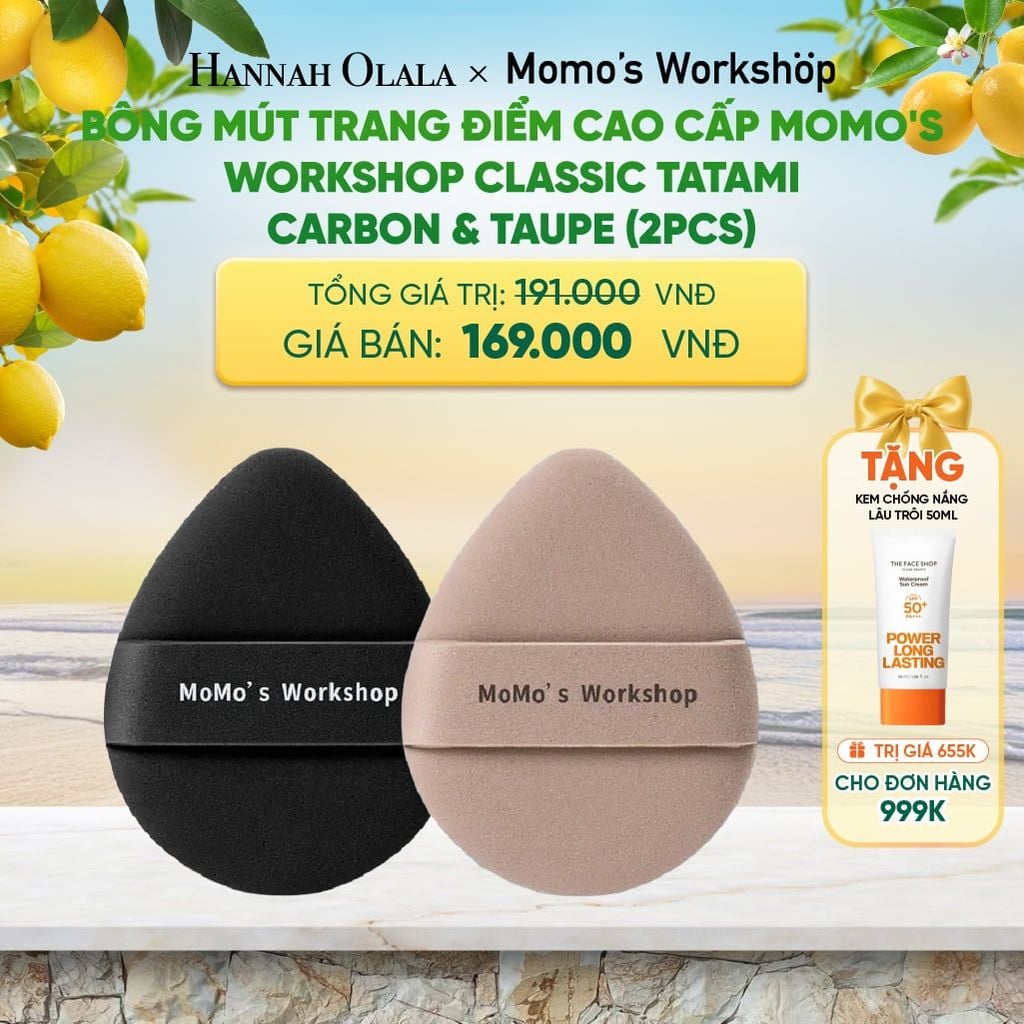  BÔNG MÚT TRANG ĐIỂM CAO CẤP MOMO'S WORKSHOP CLASSIC TATAMI - CARBON & TAUPE (2PCS) 