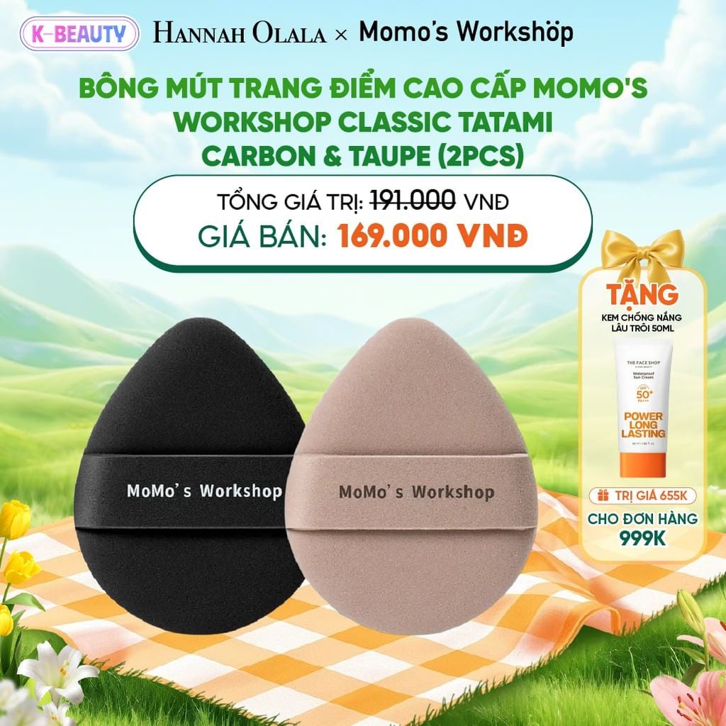  BÔNG MÚT TRANG ĐIỂM CAO CẤP MOMO'S WORKSHOP CLASSIC TATAMI - CARBON & TAUPE (2PCS)_K93 