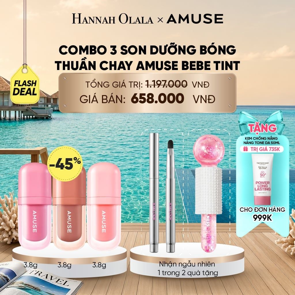  COMBO 3 SON DƯỠNG BÓNG THUẦN CHAY AMUSE BEBE TINT 3.8G_ D758 
