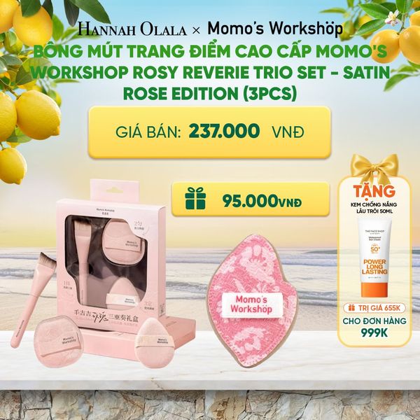  BÔNG MÚT TRANG ĐIỂM CAO CẤP MOMO'S WORKSHOP ROSY REVERIE TRIO SET - SATIN ROSE EDITION (3PCS) - A1696 