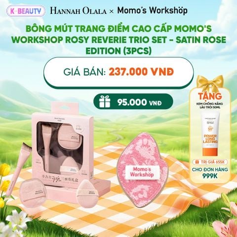  BÔNG MÚT TRANG ĐIỂM CAO CẤP MOMO'S WORKSHOP ROSY REVERIE TRIO SET - SATIN ROSE EDITION (3PCS)_K102 