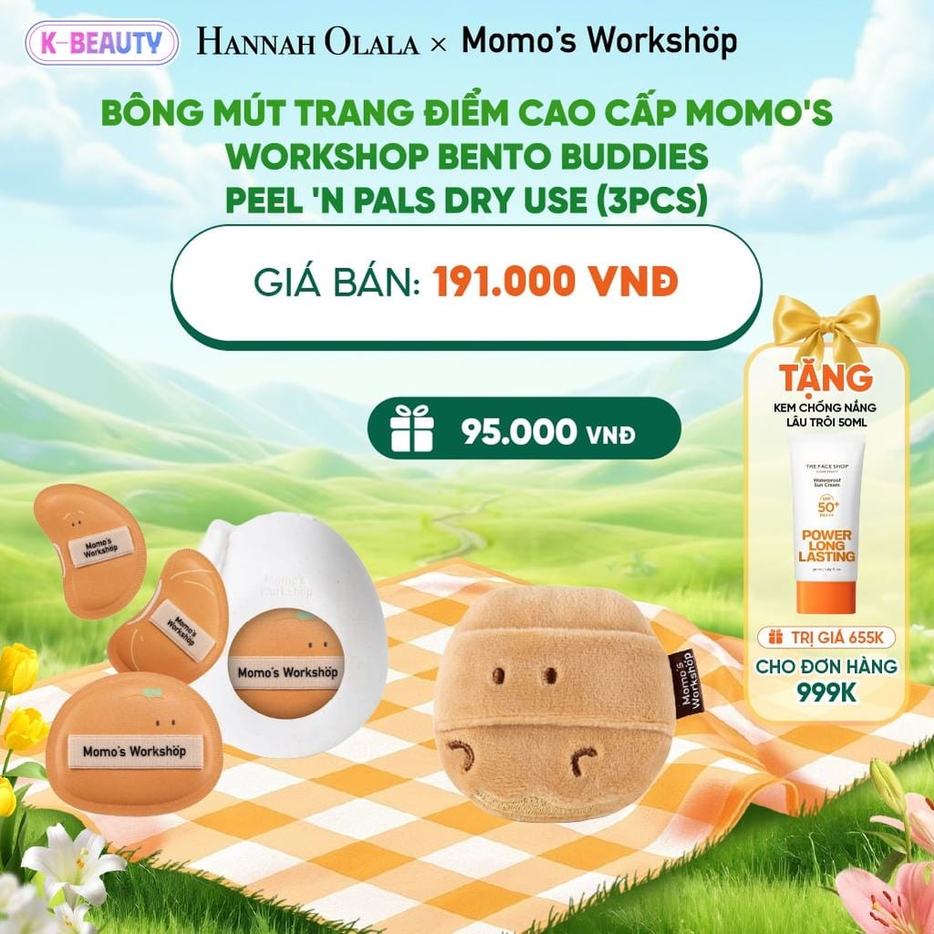  BÔNG MÚT TRANG ĐIỂM CAO CẤP MOMO'S WORKSHOP BENTO BUDDIES – PEEL 'N PALS DRY USE (3PCS)_K104 