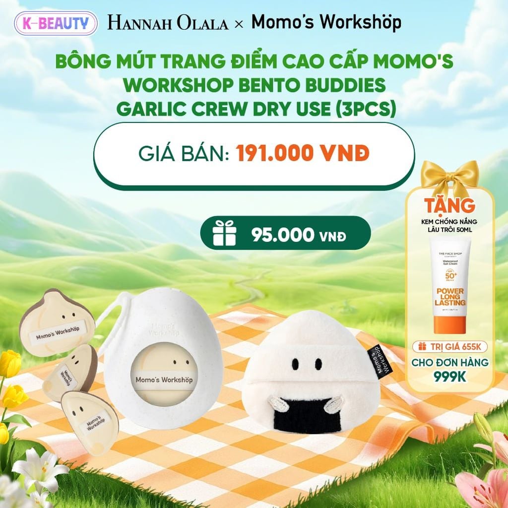  BÔNG MÚT TRANG ĐIỂM CAO CẤP MOMO'S WORKSHOP BENTO BUDDIES – GARLIC CREW DRY USE (3PCS_K105 