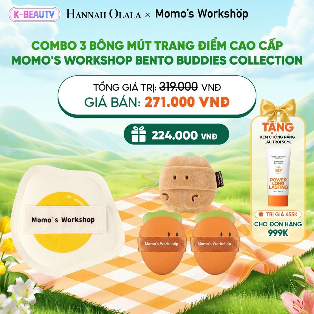  COMBO 3 BÔNG MÚT TRANG ĐIỂM CAO CẤP MOMO'S WORKSHOP BENTO BUDDIES COLLECTION_K106 