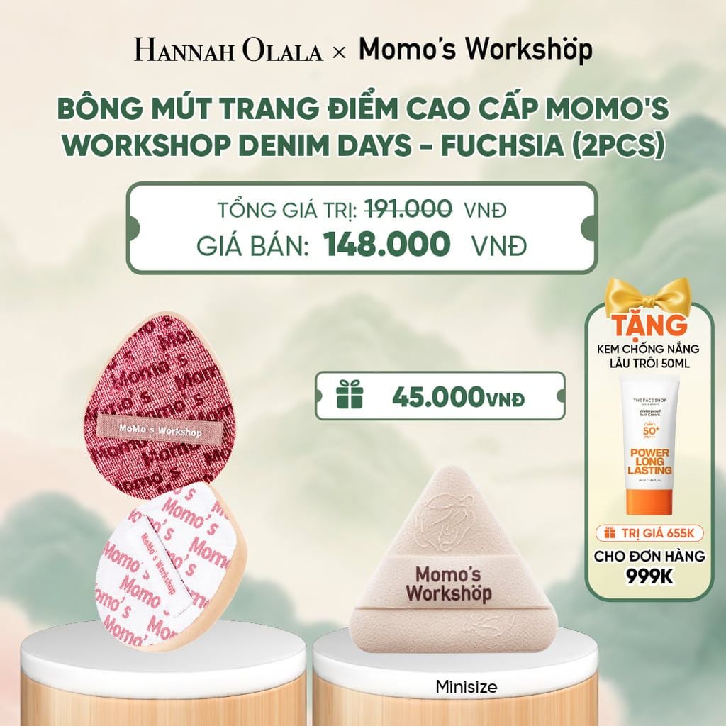  BÔNG MÚT TRANG ĐIỂM CAO CẤP MOMO'S WORKSHOP DENIM DAYS - FUCHSIA (2PCS) - A620 