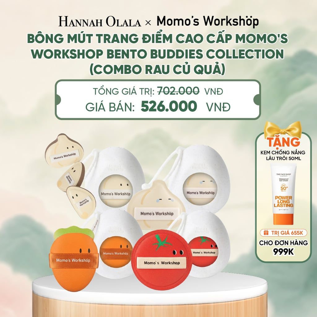  BÔNG MÚT TRANG ĐIỂM CAO CẤP MOMO'S WORKSHOP BENTO BUDDIES COLLECTION (COMBO RAU CỦ QUẢ - 9PCS) - A629 