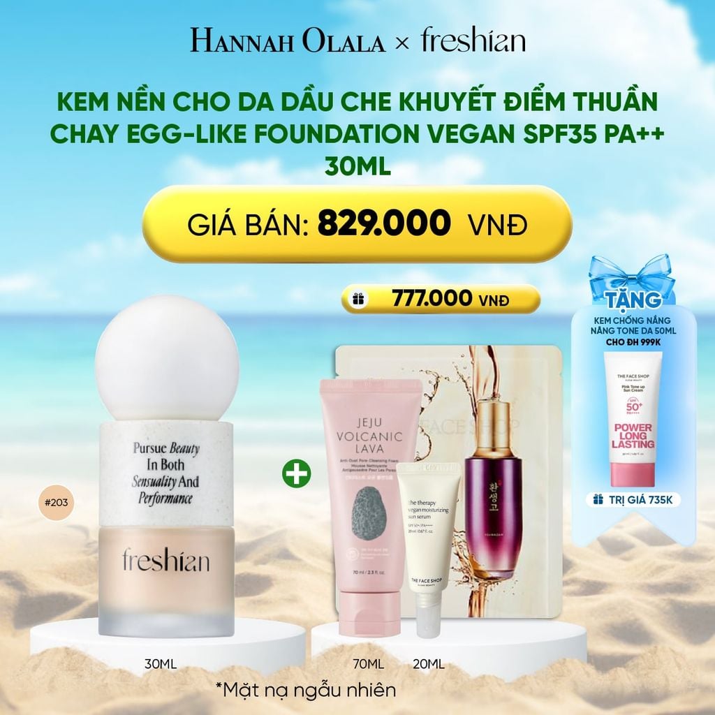  DEAL 1: KEM NỀN CHO DA DẦU CHE KHUYẾT ĐIỂM THUẦN CHAY EGG-LIKE FOUNDATION VEGAN SPF35 PA++ 30ML 