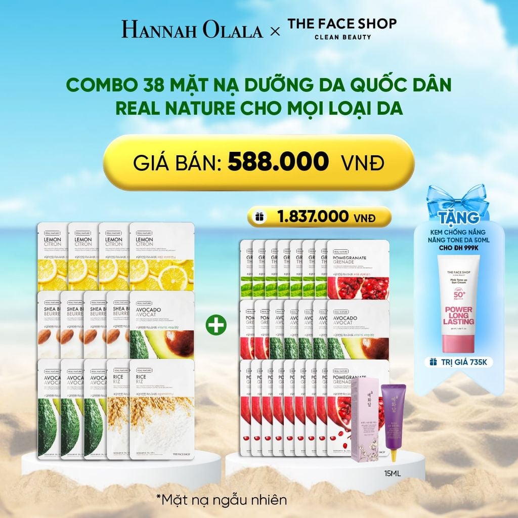  DEAL 1: COMBO 38 MẶT NẠ DƯỠNG DA QUỐC DÂN REAL NATURE CHO MỌI LOẠI DA 