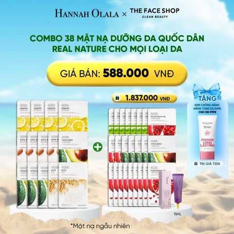  DEAL 1: COMBO 38 MẶT NẠ DƯỠNG DA QUỐC DÂN REAL NATURE CHO MỌI LOẠI DA 