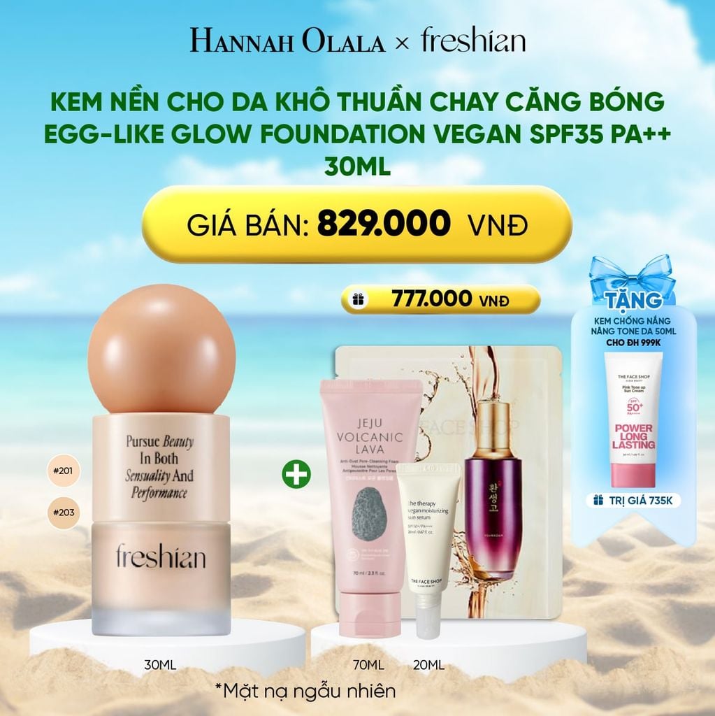  DEAL 2: KEM NỀN CHO DA KHÔ THUẦN CHAY CĂNG BÓNG EGG-LIKE GLOW FOUNDATION VEGAN SPF35 PA++ 30ML 
