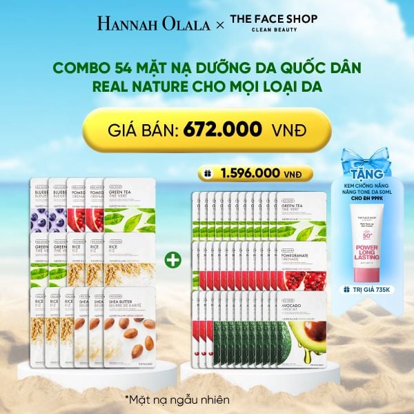  A275_DEAL 2: COMBO 54 MẶT NẠ DƯỠNG DA QUỐC DÂN REAL NATURE CHO MỌI LOẠI DA 
