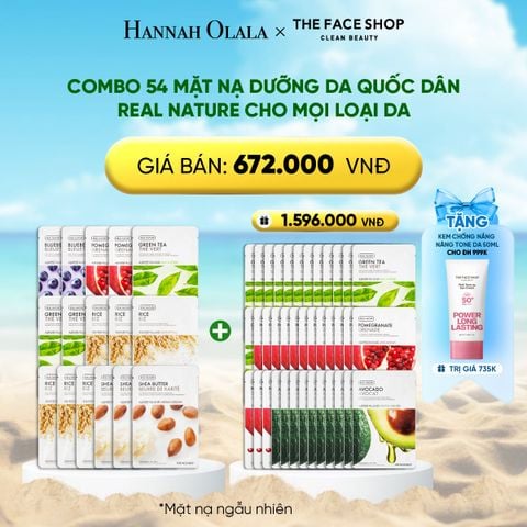  DEAL 2: COMBO 54 MẶT NẠ DƯỠNG DA QUỐC DÂN REAL NATURE CHO MỌI LOẠI DA 