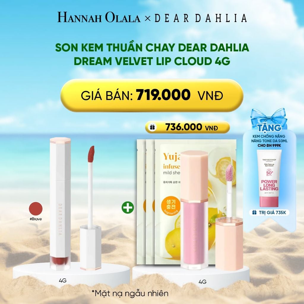  DEAL 2: SON KEM THUẦN CHAY DEAR DAHLIA DREAM VELVET LIP CLOUD 4G 