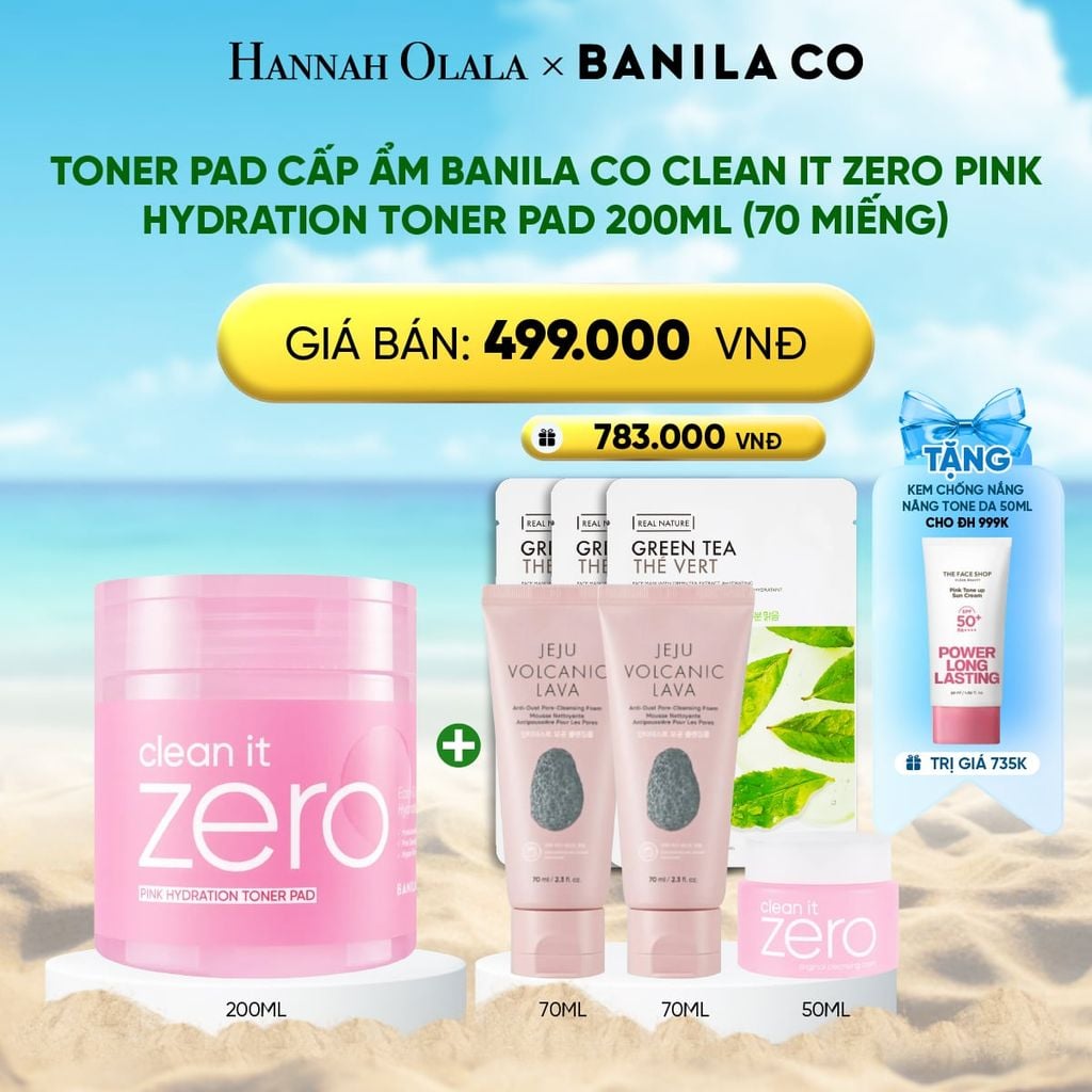  DEAL 3: TONER PAD CẤP ẨM BANILA CO CLEAN IT ZERO PINK HYDRATION TONER PAD 200ML (70 MIẾNG) 