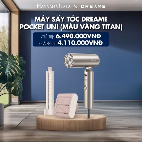  M24_DEAL 4: MÁY SẤY TÓC DREAME POCKET UNI - BẢN QUỐC TẾ - BẢO HÀNH 24 THÁNG (MÀU VÀNG TITAN) 
