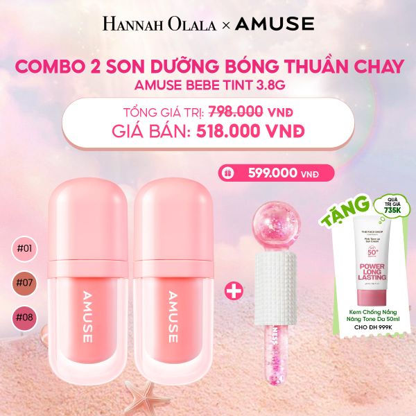  COMBO 2 SON DƯỠNG BÓNG THUẦN CHAY AMUSE BEBE TINT 3.8G 