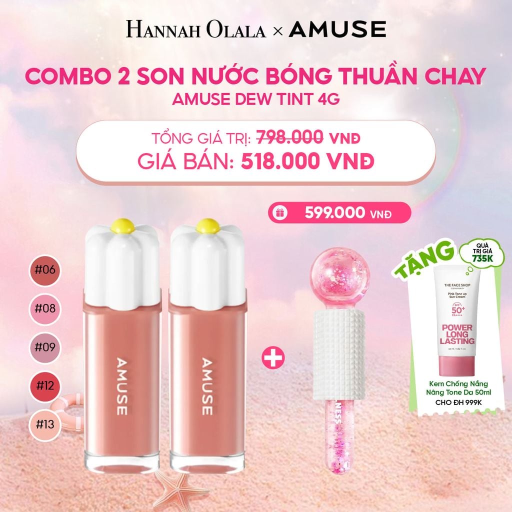  COMBO 2 SON NƯỚC BÓNG THUẦN CHAY AMUSE DEW TINT 4G 