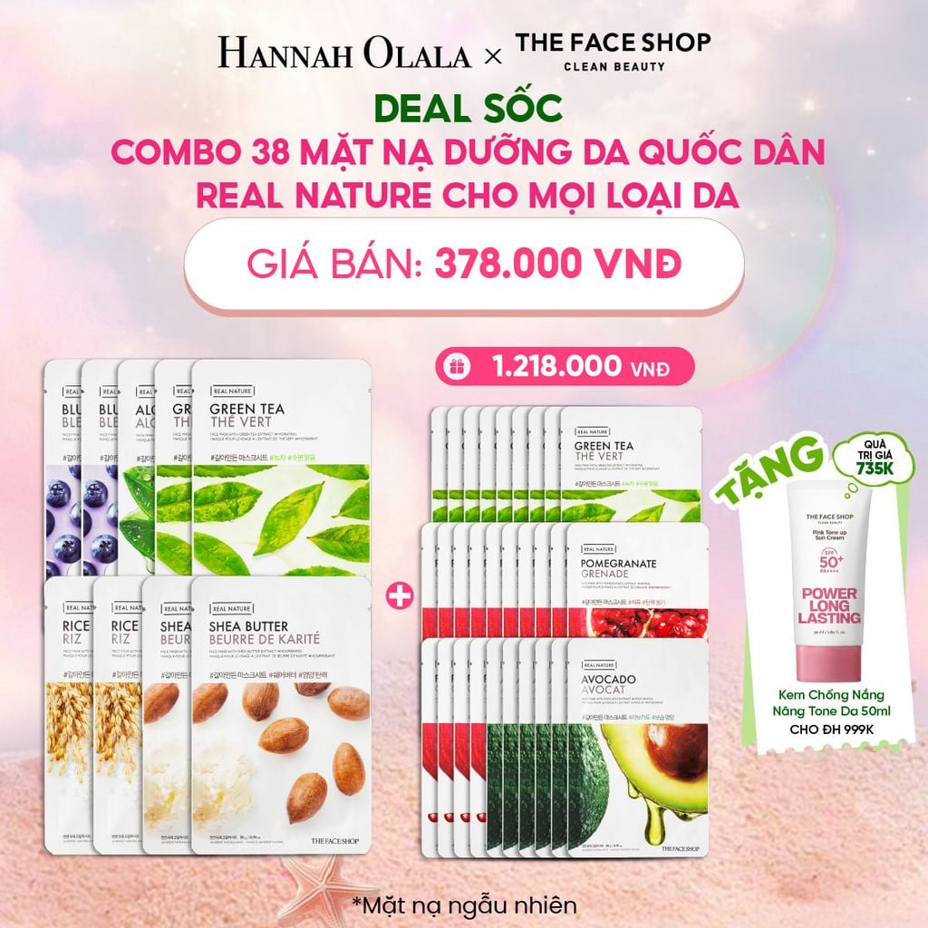  DEAL SỐC: COMBO 38 MẶT NẠ DƯỠNG DA QUỐC DÂN REAL NATURE CHO MỌI LOẠI DA 