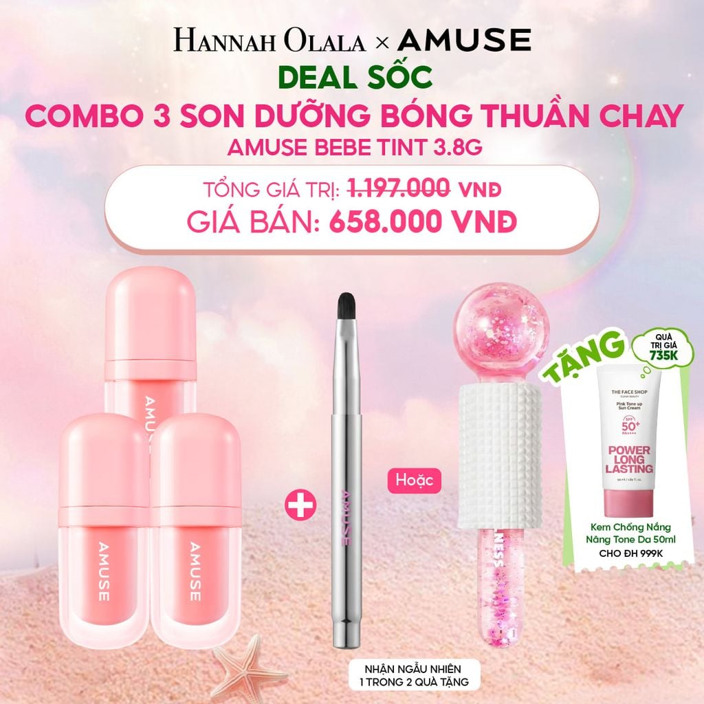  DEAL SỐC: COMBO 3 SON DƯỠNG BÓNG THUẦN CHAY AMUSE BEBE TINT 3.8G 