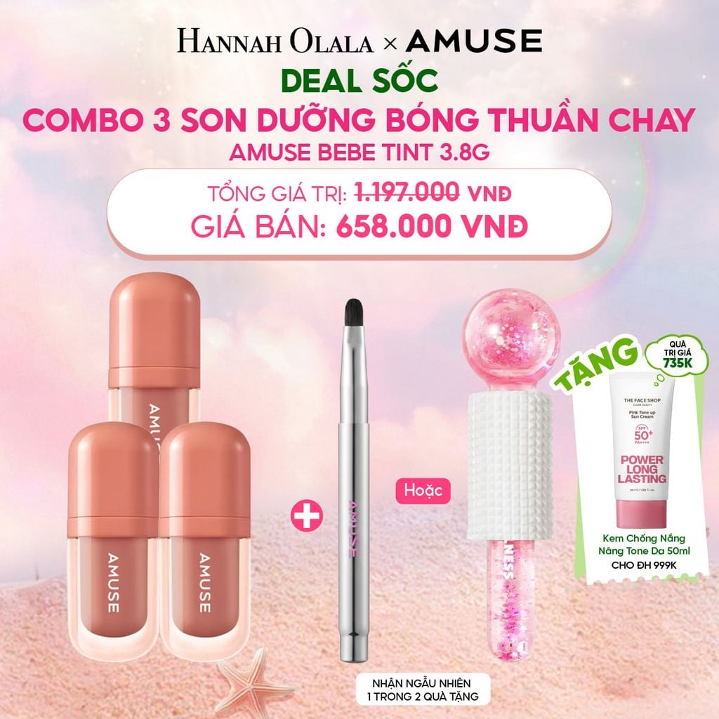  DEAL SỐC: COMBO 3 SON DƯỠNG BÓNG THUẦN CHAY AMUSE BEBE TINT 3.8G 