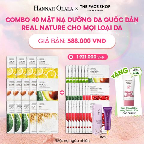  COMBO 40 MẶT NẠ DƯỠNG DA QUỐC DÂN REAL NATURE CHO MỌI LOẠI DA 
