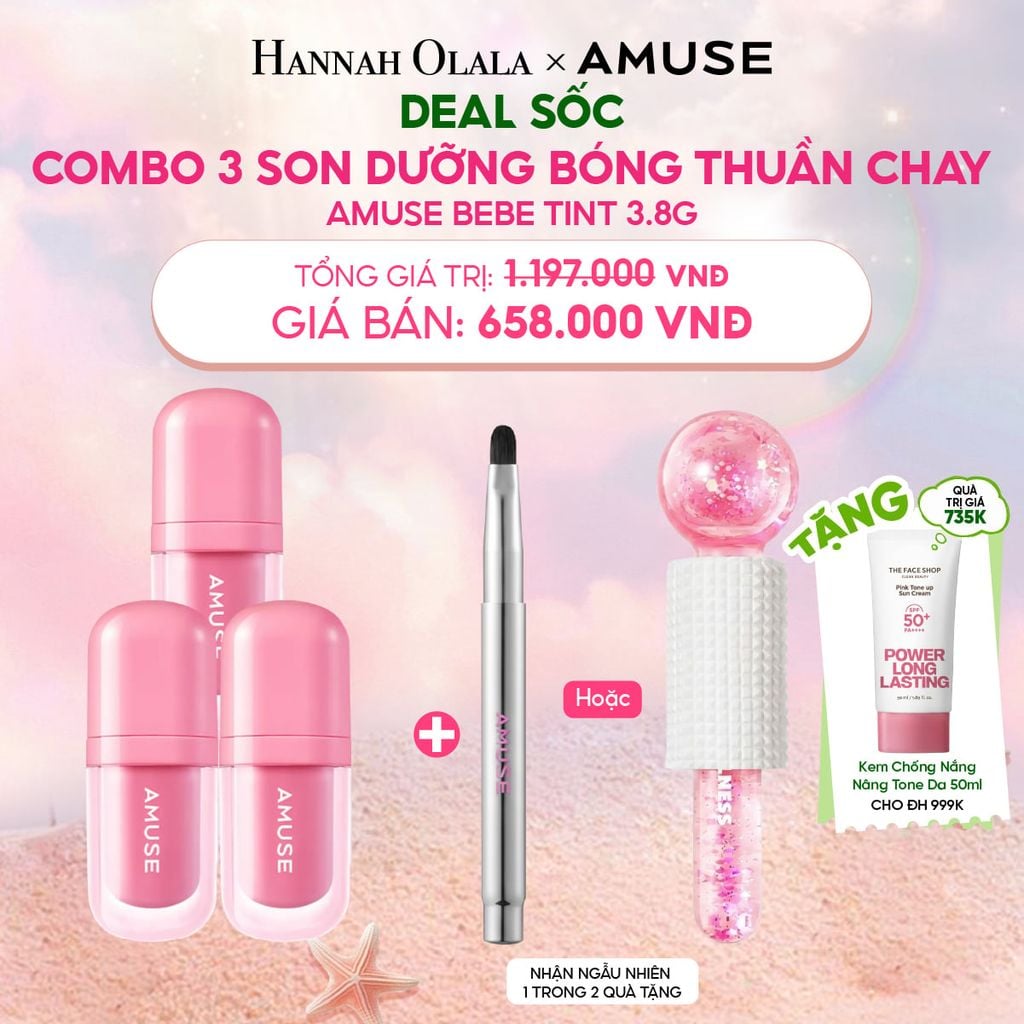  DEAL SỐC: COMBO 3 SON DƯỠNG BÓNG THUẦN CHAY AMUSE BEBE TINT 3.8G 