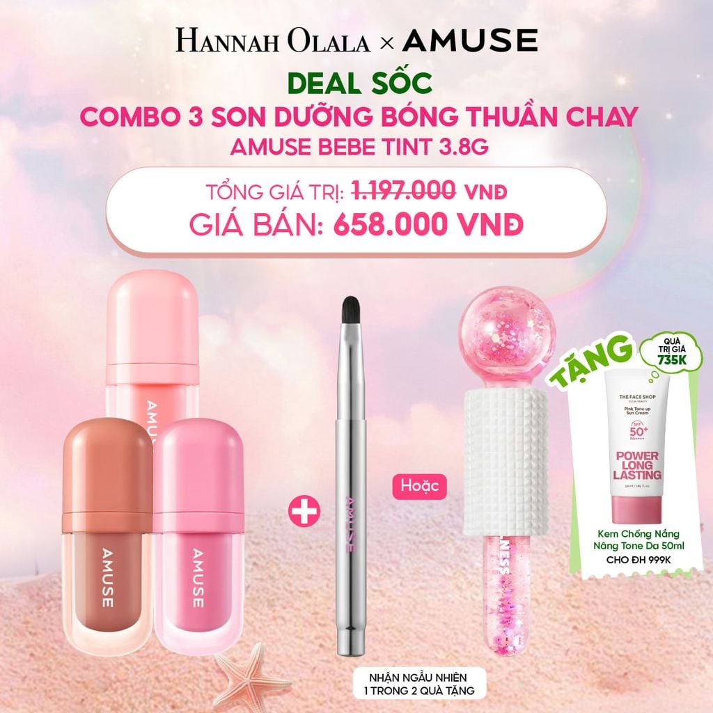  DEAL SỐC: COMBO 3 SON DƯỠNG BÓNG THUẦN CHAY AMUSE BEBE TINT 3.8G 